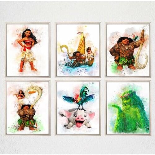 Disney Moana Watercolor 5D DIY Diamond Painting Cartoon Animal Embroidery Cross Stitch 5D Rhinestone Childrens Gift