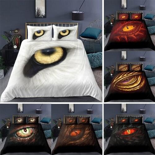 Animal Beast Eyes White Bed Linen Euro 3D Print Duvet Case Pillowcase Bedding Set 2/3pcs Quilt Cover 220x240 Microfaber For Boys