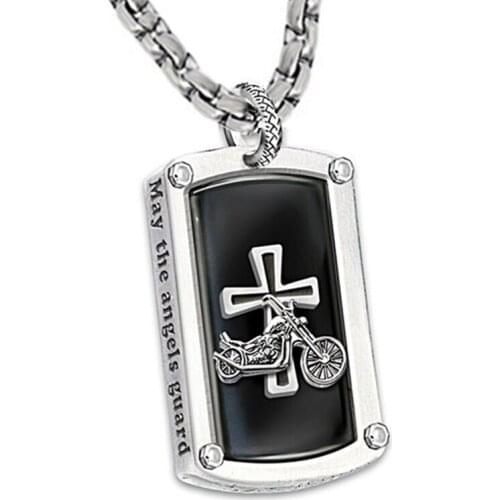 Men Fashion Rock Style Punk Chain Cross Necklace Stainless Steel Geometric Motorcycle Pendant Necklace Jewelery