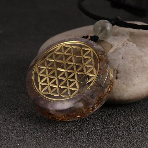 Colorful Fluorite Flower of Life Orgonite Pendant Necklace Energy Generator Orgone Meditation Divination Craft Pendulo Jewelry