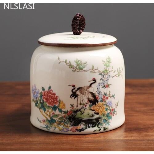 Jingdezhen Ceramic Tea Caddy Airtight Jar Home with Lid Tea Cans Coffee Moisture-proof Jars Kitchen Grain Spice Container