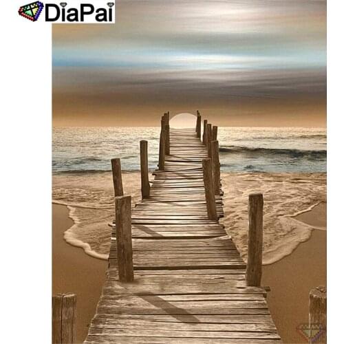 DIAPAI 5D Diamond "Bridge sea scenery" Diamond Embroidery Full Round/ Square Diy Diamond Painting Cross Stitch Home Decor A26445