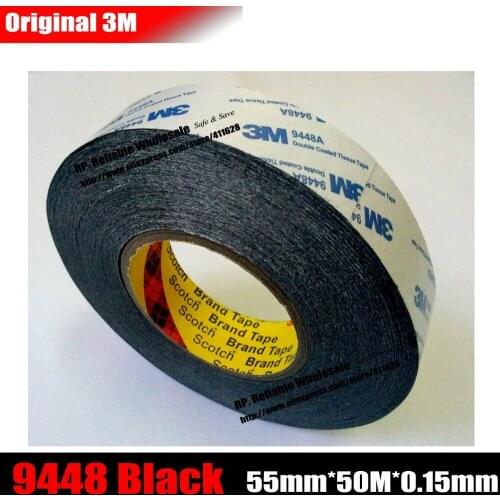 55mm*50M*0.15mm) 3M Double Sided Adhesive Tape 9448 Black for Foam, Rubber, Frame, Display, Nameplate, High Bong, Heat Resit