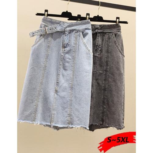 Denim skirt large size jean skirt overalls for women midi skirts girls XXXL 4XL plus size fall high waist skirt Casual belt