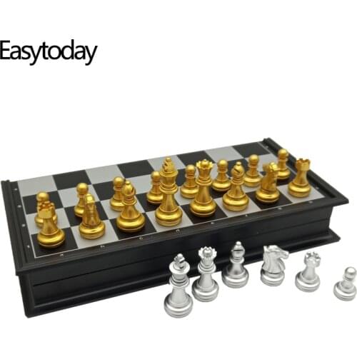 Easytoday Chess Games Set Magnetic Folding Chessboard High-quality Gold silver Color Plastic Chess Pieces Table Games Gift