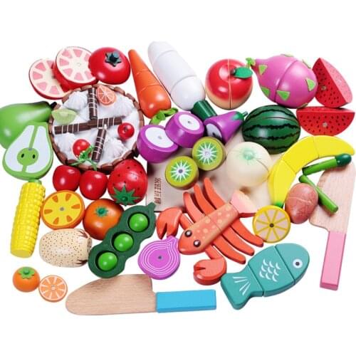 1Pcs Children Pretend Toy Wooden Magnetic Cutting Fruit And Vegetable Food Simulation Cooking Kitchen Model Educational Toy Gift