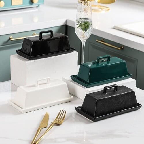 Nordic Style Ceramic Butter Box With Lid Food Dish Ceramics Keeper Tool Cheese Dessert Storage Tray Plate Container For Kitchen