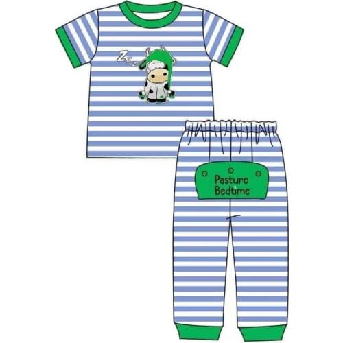 Summer newborn baby girl baby boy Pajama suit stripe cute cartoon printed short sleeve 2-piece suit