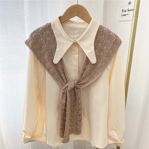 Linbaiway Women Solid Color Knitted Fake Collars Shawl Female Shirt Detachable Collar Sleeves False Collar Decorative Small Cape