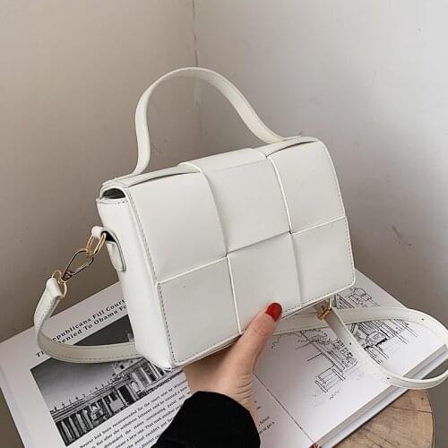 Weave Small PU Leather Flap Crossbody Bags with Short Handles for Women 2021 Trend Branded Shoulder Handbags Totes Green Yellow