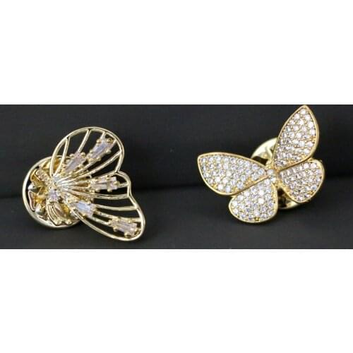Cute Small Gold Color Micro Pave CZ Butterfly Shape Brooch Pin Fashion Zircon Scarf Anti-glare Clothes Accessories