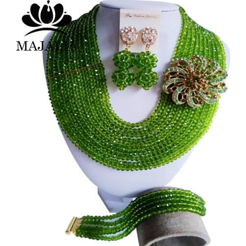 Trendy Nigeria Wedding african beads jewelry set Green Crystal necklace bracelet earrings Free shipping VV-259