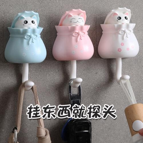 Cartoon Decorative Hooks Coat Hook Key Holder Wall Mounted Adhesive Coat Hanger Hat Rack Sundries Tool