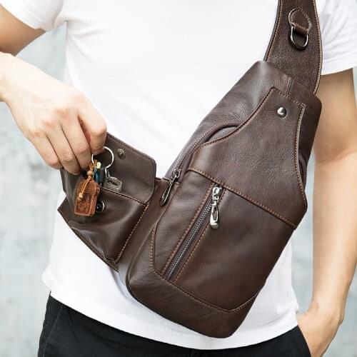 2020new Genuine Leather Chest Bag Cowhide Mens Single-shoulder Bag Crossbody Bag Coin Purse Crossbody Mens Bag
