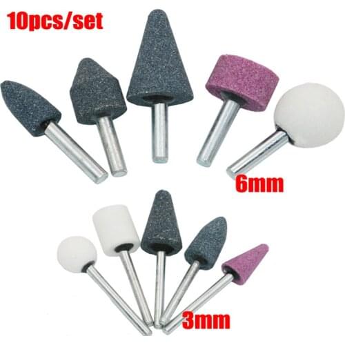 10Pcs/Set Cylinder Bullet Head Abrasive Rotary Tools Cutting Grinding Head Set 3mm 6mm Shank For Polishing Machine