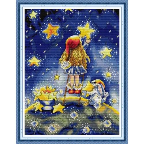 Girl picking stars counted cross stitch kit Aida 14CT 11CT canvas printing needlework embroidery set DIY home decoration crafts