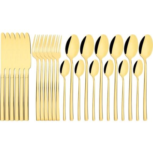 24Pcs Colorful Cutlery Set Knives Fork Tea Spoon Dinnerware Flatware Set 18/10 Stainless Steel Tableware Kitchen Silverware Set
