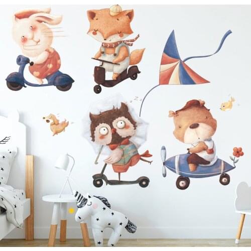 Animals wall stickers For Kids Rooms Home Door Decor Cartoon Rabbit Fox Wall Decals Pvc Mural Art Diy Posters Vinyl Home Decor
