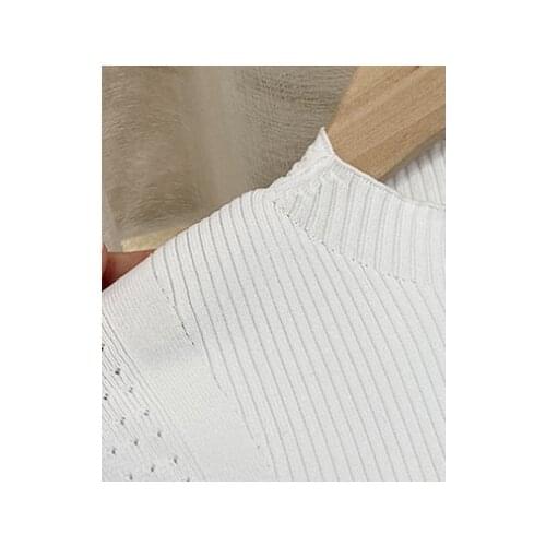 2021 Spring New Women Sweater Five-point Sleeve Half High Neck Wool Knit Sweater Base Womens Top