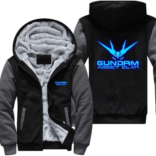 New Winter Jackets Luminous pattern Coats Gundam hoodie Game Hooded Thick Zipper Men cardigan Sweatshirts USA Size
