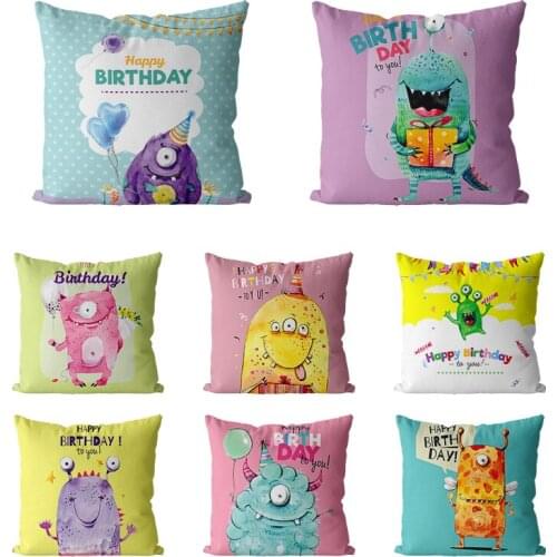 NEW Painted Style Cushion Cover Cartoon Littel Monster 100%Polyester Nap Pillow Cases for Bed Sofa Children Christmas Gift Boys