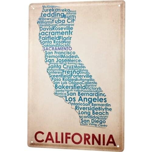 SINCE 2004 Tin Sign Metal Plate Decorative Sign Home Decor Plaques World Trip Map of California Decorative Wall Plate 8X12