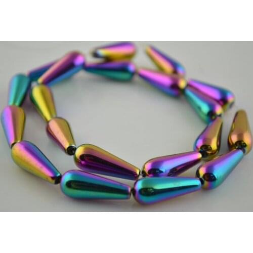 Wholesale High Quality Middle Size 8x19mm Luxury Rainbow Color Electroplated Waterdrop Hematite Beads 10pc/lot