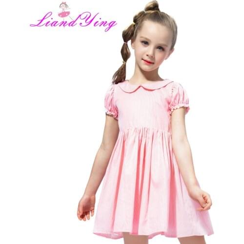 Girls Dress Brand Summer Girl Tutu Dress Stripe Print Party Peter Pan Collar Dresses 3 4 5 6 7 8 Years Childrens Clothing
