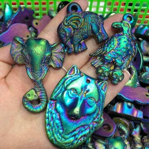 Natural electroplated mineral sculpture mighty head pendant