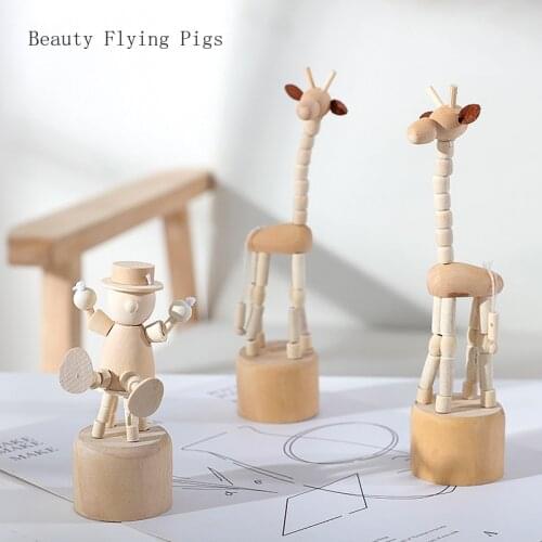 Direct selling modern wooden animal ornaments cute animal small ornaments creative living room bedroom children room decorations