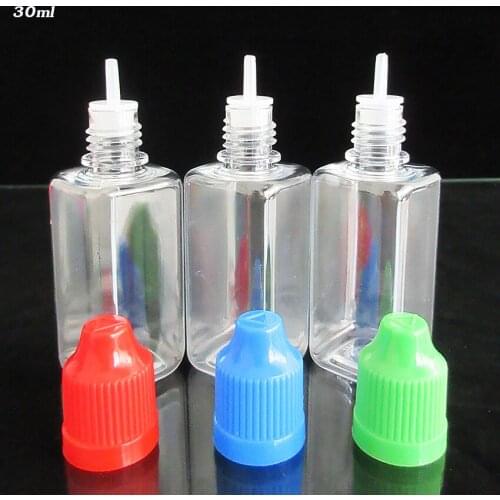 10pcs Empty 30ml Plastic Bottle for pigment,E liquid ,Stamp oil Ink,Clear Square Bottle with Needle Dropper Childproof Cap