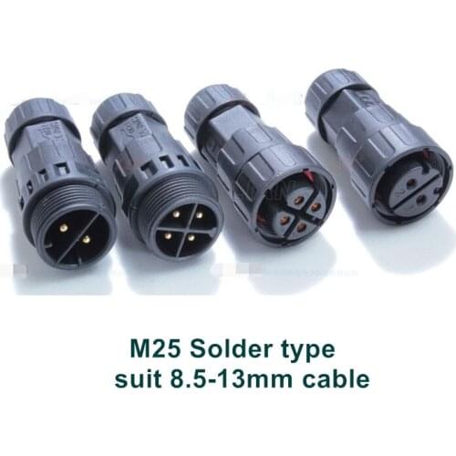 M25 Male Female Wire Connector IP67 Waterproof 35A quick plug 2 pin 3 pin 4 pin electrical Solder for LED light 10 units