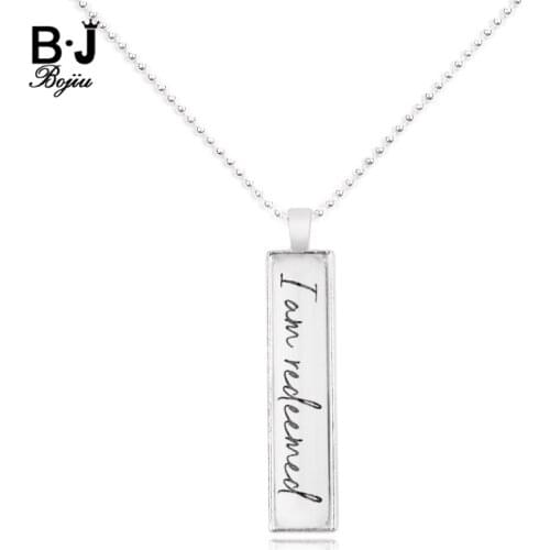 Adjustable Unisex Choker Necklace Women Men Silvery Copper Chain Alloy Letter "I AM REDEEMED" Nameplate Pendant Necklace NKS258
