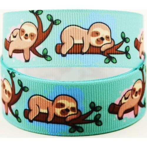 22mm 25mm 38mm 75mm Sloth cartoon printed Grosgrain Ribbon party decoration 10 Yards X-04399