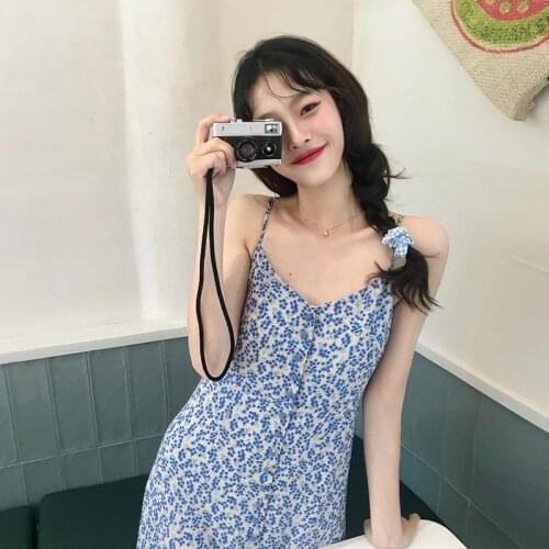 Sexy V Neck Floral Print Mini Dress Women Summer Beach Spaghetti Strap Dress High Waist Party Club Clothes