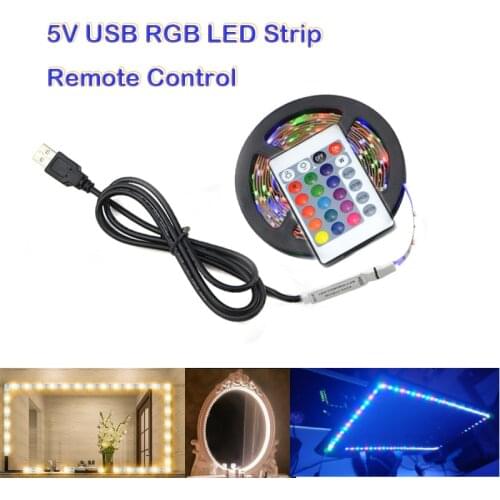 RGB 5V LED Strip Light Lighting 5m Luces Vanity Mirror Lights 55 Inch TV Background USB Diode For Room LED Flexible Tape White