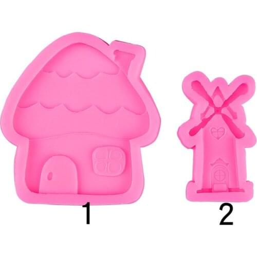 Windmill Mushroom House Chocolate Flip Sugar Silicone Mold Cartoon Childrens Baking Cake Decorated Diy Mold