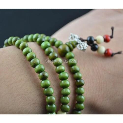 High Quality Cheap Jewelry Green Wood Beads 108 Prayer Mala Bracelets 20pc/lot