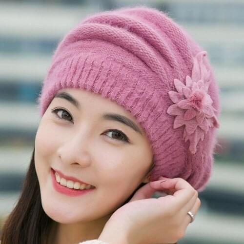 Women Flower Knit Crochet Beanie Hat Beret Braided Baggy Knit Crochet Beanie Hat Ski Cap Winter Warm Cap Winter Warm Beret Cap