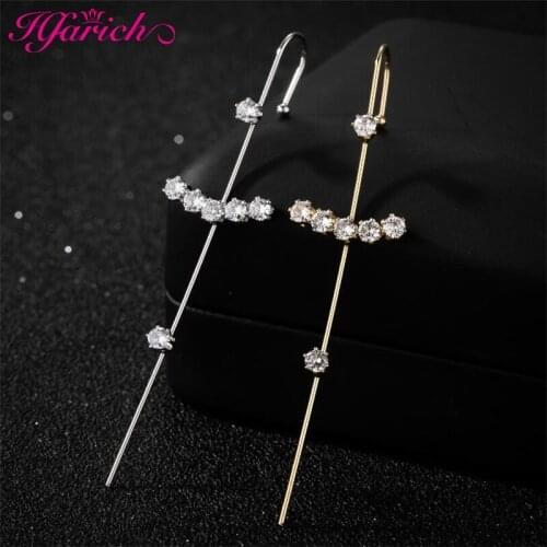 Hot Sale Gold Silver Color Ear Wrap Crawler Hook Earrings for Women Surround Auricle Diagonal Stud Inlaid Zircon Pierced Earring