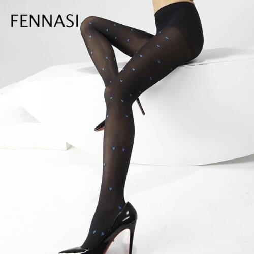 FENNASI Jacquard Lovely Heart Pattern Womens Pantyhose Autumn Thick Warm Sexy Pantyhose Nylons Lady Female Erotic Black Tights