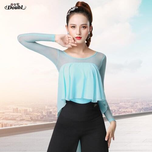 Fashion Latin dance practice clothes womens long sleeve elegant national standard dance workout dance tops stage performance