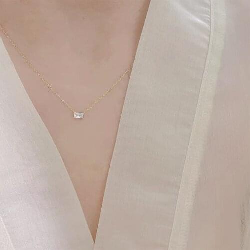 Morivovog 925 Sterling Silver Square White Zircon Necklace for Women Chic Luxury Necklace Girls Aesthetics Minimalist Jewelry