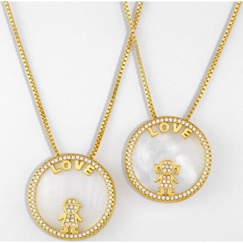FLOLA Gold Chain Boy Girl Enamel Necklace For Women Family Necklaces Women Couple Love Copper CZ Wholesale Jewelry Gifts nker34