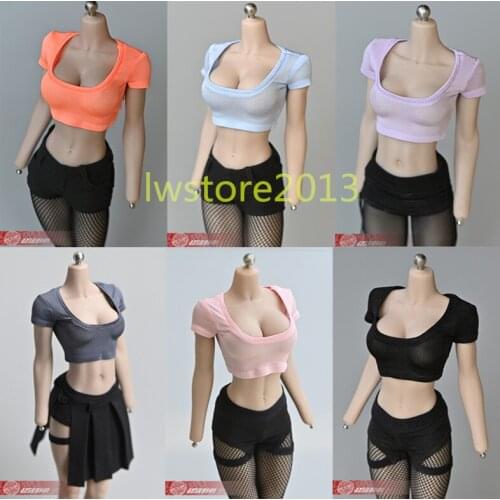 1/6 Soldier female trend big wide neck short waist T-shirt clothing model for 12 inch action figure body accessories