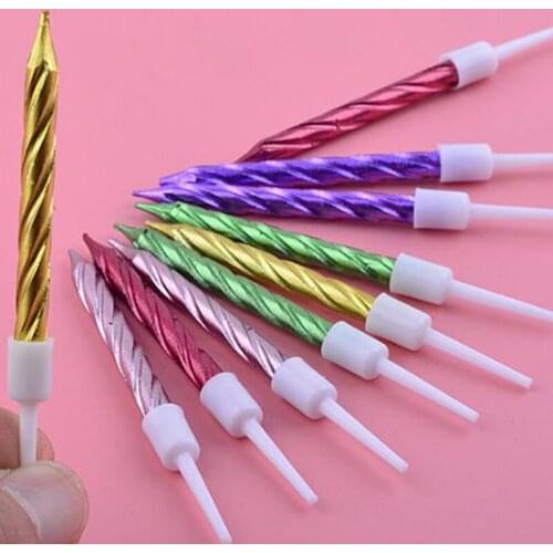 10pc/set Thread Color Birthday Candles with Stand Cake Candle Party Supplies Wedding Cake Decorations