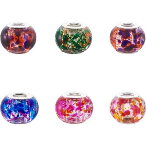 100pcs Mixed Color Large Hole Spray Painted Glass European Beads with Brass Cores for Jewelry Making 15x12mm Hole: 5mm