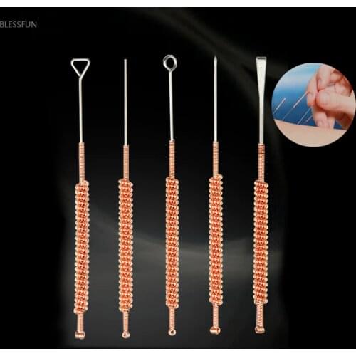 Single/Double Head Fire Acupuncture Needle Tungsten Steel Alloy Needle PU Bag Fire Needle Beauty Accupuncture Needle Set 5 Pcs