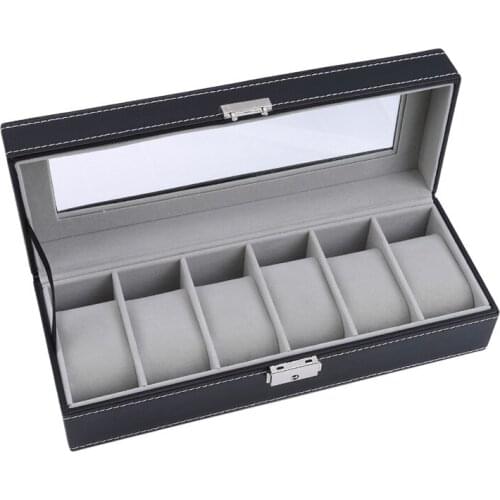 6 Slots Black Gray PU Leather Pratical Watch Storage Boxes Display Holder Box Case With Zipper Casket Packaging For Men Gift
