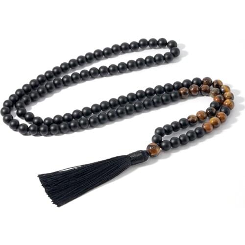 8mm Yellow Tigers Eye, Matte Black Onyx, Japamala Sets, Spiritual Yoga Jewelry,Meditation,Inspirational, 108 Mala Beads